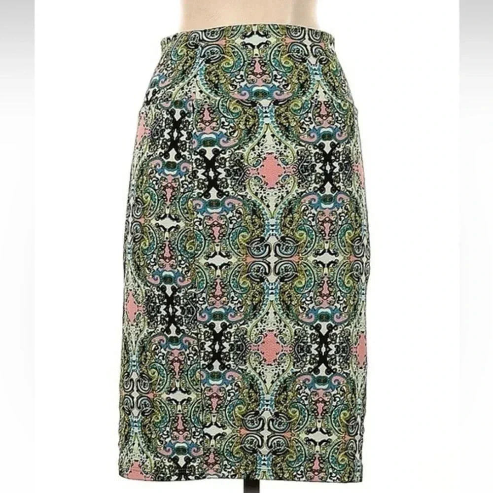 LuLaRoe Pink & Green Bohemian Tapestry Print Cassie Pencil Skirt Size XS